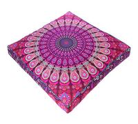 Eyes of India - 35" Purple Pink Mandala Square Floor Pillow Cover Pouf Meditation Cushion Seating Bohemian Accent Boho Chic dog bed Indian Handmade COVER ONLY