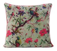 Eyes of India Boho Velvet Bird Print Throw Pillow Cover, Colorful Decorative Floral Cushion Case for Sofa Couch, Bohemian Chic Accent for Bedroom Living Room, 20x20 inch (50x50 cm), Green Olive