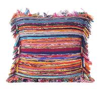 Eyes of India Colorful Chindi Boho Throw Pillow Cover, Decorative Rag Rug Bohemian Handmade Cushion Case for Couch Sofa Bed Living Room, 24x24 inch (60x60 cm), Burgundy Red