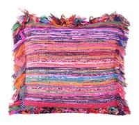 Eyes of India Colorful Chindi Boho Throw Pillow Cover, Decorative Rag Rug Bohemian Handmade Cushion Case for Couch Sofa Bed Living Room, 20x20 inch (50x50 cm), Pink