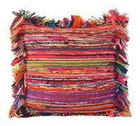 Eyes of India Colorful Chindi Boho Throw Pillow Cover, Decorative Rag Rug Bohemian Handmade Cushion Case for Couch Sofa Bed Living Room, 20x20 inch (50x50 cm), Orange