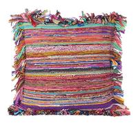 Eyes of India Colorful Chindi Boho Throw Pillow Cover, Decorative Rag Rug Bohemian Handmade Cushion Case for Couch Sofa Bed Living Room, 12x12 inch (30x30 cm), Brown