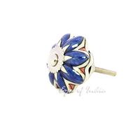 Eyes of India - Set of 2 Blue White Ceramic Dresser Cabinet Cupboard Door Knobs Pulls Decorative Shabby Chic Colorful Boho Bohemian Accent Handmade