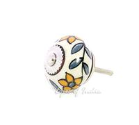 Eyes of India - Set of 2 Yellow Blue Ceramic Cabinet Cupboard Dresser Door Knobs Pulls Shabby Chic Decorative Colorful Boho Bohemian Accent Handmade