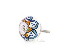 Eyes of India - Set of 2 Yellow Blue Ceramic Cupboard Door Dresser Cabinet Knobs Pulls Shabby Chic Decorative Colorful Boho Bohemian Accent Handmade