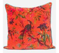 Eyes of India Velvet Floral Flower Bird Throw Pillow Sofa Cushion Cover Case Couch Colorful Boho Chic Bohemian Accent Indian Handmade (Orange, 24" x 24")