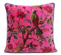 Eyes of India Velvet Floral Flower Bird Throw Pillow Sofa Cushion Cover Case Couch Colorful Boho Chic Bohemian Accent Indian Handmade (Pink, 16" x 16")