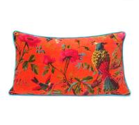 Eyes of India Velvet Floral Flower Bird Throw Pillow Sofa Cushion Cover Case Couch Colorful Boho Chic Bohemian Accent Indian Handmade (Orange, 20" x 12")