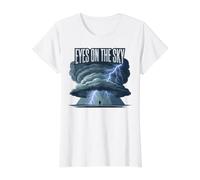 Eyes On The Sky Storm Chaser Tornado Weather Watching Value Graphic T-Shirt, Women, White, L