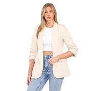 eyes Ruched Sleeve Suit Plain Open Jackets Work Office Coats Cardigan Suit Formal Jacket Top Solid Color Collar Italian Ladies Blazer (Stone, UK 12 (Size L)