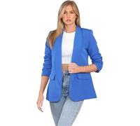 eyes Ruched Sleeve Suit Plain Open Jackets Work Office Coats Cardigan Suit Formal Jacket Top Solid Color Collar Italian Ladies Blazer (Royal Blue, UK 12 (Size L)