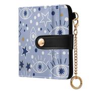 Eyes Stars Purple Pattern Small Women Wallet RFID Blocking Bifold PU Leather Compact Card Holder with Coin Pocket Zipper Purse for Girls Ladies Women