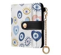 Eyes White Hearts Pattern Small Women Wallet Bifold PU Leather RFID Blocking Compact Card Holder with Coin Pocket Zipper Purse for Girls Women Ladies