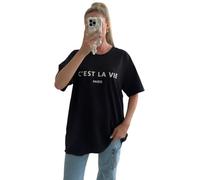 eyes Women C’est La Vie Slogan Short Sleeve Round Neck Oversized Summer Baggy Solid Color Fashion T Shirts Plus Size Tops for Ladies Casual Outwear Loose Fit T-Shirt UK Black XXL (UK 20-22)