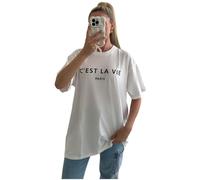 eyes Women C’est La Vie Slogan Short Sleeve Round Neck Oversized Summer Baggy Solid Color Fashion T Shirts Plus Size Tops for Ladies Casual Outwear Loose Fit T-Shirt UK White XXL (UK 20-22)