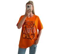 eyes Women Cute Bear Slogan Printed Short Sleeve Oversized Summer Baggy Fashion T Shirts Plus Size Tops for Ladies Round Neck Casual Wear Loose Fit T-Shirt Orange ML (UK 12-14)