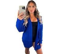 eyes Women’s Long Sleeve Waffle Open Front Top Chunky Crochet Oversized Cable Knitted Cardigan Ladies Sweater Winter Jumper Plus Size Sheer Knit Pockets Solid Color Womens Cardigans Royal Blue 16-18