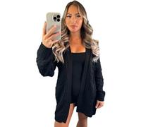 eyes Women’s Long Sleeve Waffle Open Front Top Chunky Crochet Oversized Cable Knitted Cardigan Ladies Sweater Winter Jumper Plus Size Sheer Knit Pockets Solid Color Womens Cardigans Black 16-18