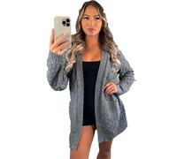 eyes Women’s Long Sleeve Waffle Open Front Top Chunky Crochet Oversized Cable Knitted Cardigan Ladies Sweater Winter Jumper Plus Size Sheer Knit Pockets Solid Color Womens Cardigans Charcoal 16-18
