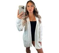 eyes Women’s Long Sleeve Waffle Open Front Top Chunky Crochet Oversized Cable Knitted Cardigan Ladies Sweater Winter Jumper Plus Size Sheer Knit Pockets Solid Color Womens Cardigans Cream 16-18