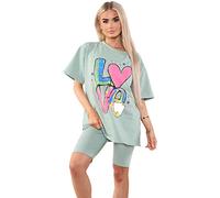 eyes Women Summer Short Sets Two Piece Outfit Short Sleeve Elastic Waist Yoga Clothes Solid Color Running Workout Gym Set Tracksuit Fitness Activewear Cycling Ladies Shorts (Love Mint, 12-14)