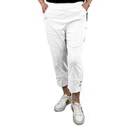 eyes Womens Cropped Trousers Ladies Capri Pants Three Quarter Soft Women Stretch Pull on Trousers Elasticated Waist Plus Size Summer Shorts (18, White)