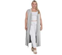 eyes Womens Ladies Sleeveless Maxi Long Length Boyfriend Women Cardigan Collared Top Floaty Duster Jacket Coat Blazer Stretchy Plus Size Cardigans Waistcoat Light Grey UK 20-22