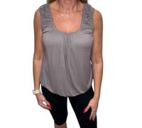 eyes Women's Plain Round Scoop Ruched Bubble Hem Neckline Elasticated Waist Slim Straps Camisole Casual Sleeveless Summer Vests Top UK 8-14 (Mocha, 14)