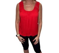 eyes Women's Plain Round Scoop Ruched Bubble Hem Neckline Elasticated Waist Slim Straps Camisole Casual Sleeveless Summer Vests Top UK 8-14 (Red, 14)