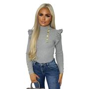 eyes Womens Top Gold Button Detail Frill Soft Long Sleeve Jumpers Plain Going Out Tops for Ladies T Shirts Casual Pull Over Round Neck Winter High Neck Jumper for Women Light Grey 12-14