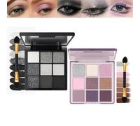Eyeshadow Palette 2-Pack, 18 Matte And Shimmer Shades, 9 Per Compact | 2 Double-Ended Sponge Applicators, Pink, Mauve And Brown For Everyday Make-Up, Grey, Silver And Black For Smoky Evening Looks