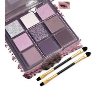 Eyeshadow Palette, 9 Colour Matte Shimmer Glitter, Pink Purple Tones | Pressed Powder Formula, 2 Double-Ended Brushes, Home Application, Party Or Festival Eye Looks, Travel Touch-Ups