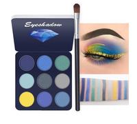 Eyeshadow Palette, Make-Up Palettes Shimmering and Matte Eye Shadow Pallets for Women, 9 Colour Cool Highly Pigmented Waterproof Long Lasting Blue Glitter Eyeshadow Palette with Brush