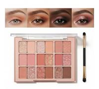 Eyeshadow Palette Rose Gold 16 Shades Matte Satin Shimmer Finishes - Highly Pigmented Buildable Powder Palette for Warm Neutral Nude Bronze Day Evening Makeup Looks with Mirror and Brush