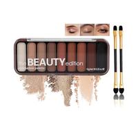 Eyeshadow Palette with Nine Matte & Shimmery Shades in Earthy Tones for Day and Night Makeup - 9-Color Powder Compact Kit Including Dual-Ended Brushes for Portable Application on All Skin Tones