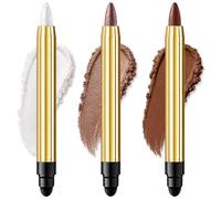Eyeshadow Pen, Set of 3, Matte and Glitter Eye Shadow Stick, Easy Makeup for Daily Use, Cream Eyeshadow, Milk Tea Brown Highlighter White and Caramel Pudding