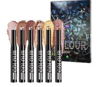 Eyeshadow Stick, 6 Color Glitter Eye Makeup Pen, Smooth, Long Lasting Cream Eyeshadow for Wedding, Party, Disorder Costless, Travel, Costume and Elegance Looks, All Skin Types