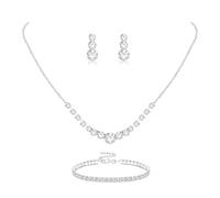 Eyesoul Silver Plated Jewelry Set for Women Rhinestone Crystal Necklace Drop Earrings Link Bangle Bracelet Bridal Wedding Jewelry Sets for Brides Bridemaid Prom Costume Accessories, 3 PCS, Metal