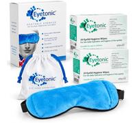 Eyetonic Heated Eye Mask & Eyelid Wipes Kit - Microwavable Hot & Cold Eye Compress with Washable Cover + 40 Aloe Vera & Sodium Hyaluronate Eyelid Wipes