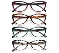 EYEURL 4 Pack Cat Eye Reading Glasses for Women Light Blue Blocking Readers Hinge Anti Eyestrain UV, Set of 4 assorted colours., 1.50