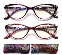 Eyeurl Cat Eye Reading Glasses for Women Blue Light Blocking 2 Pairs Computer Readers Anti-UV Lightweight Glasses, Red and purple., 2 Count (Pack of 1)