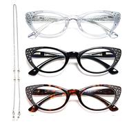 EYEURL Pack of 3 Cateye Reading Glasses, Computer Reader with Blue Light Blocking Reading Glasses Visual Aid Glasses Reading Aid for Women Men with Spring Hinge, 3 pieces-2, 1