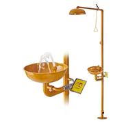 Eyewash Station, Emergency Shower Stainless Steel Security Eye and Face Washing Station, Safety Shower Eye Washer Emergency Shower System (Yellow)