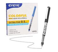 EYEYE Black Rollerball Pens 0.5mm Needle Tip, 12 Pack Extra Fine Point Roller Ball Pen Quick Dry, Liquid Ink Pens Fine Point Smooth Writing Pen for Journaling, Note Taking, School, Office Supplies