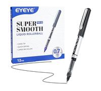 EYEYE Black Rollerball Pens 12 Pack, 0.7mm Medium Point Roller Ball Pen Quick Dry, Liquid Ink Pens Fine Point Smooth Writing Pens for Journaling, Note Taking, School, Office Supplies