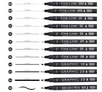 EYEYE Micro Fineliner Pens, Black Drawing Art Pens,12 Archival Pen Waterproof Ink Set Artist Supplies Archival Inking Markers Sketch Outline Pen, Precision Drawing and Sketching Kit