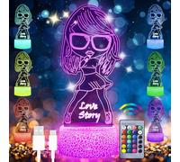Eygerur 2 Patterns 3D Night Light TS Gifts: Songstress Fans Merch, 16 Colors Dimmable LED 3D Illusion Table Lamp with Remote Control and Smart Touch for Girls Room Decor Music Party Birthday Christmas