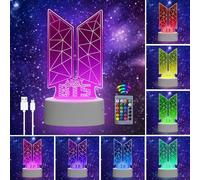 Eygerur 3D Night Lights BTS Gifts: Kpop BTS Fans Merch, 16 Colors Dimmable LED Illusion Table Lamp with Remote Control and Smart Touch for Girls Room Decor Music Party Birthday Christmas