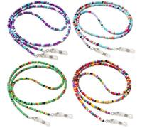 Eyglajdd 4 Pack Eyeglass Chains - Colorful Acrylic Beaded Anti-Slip Glasses Strap, Adjustable Eyewear Lanyard for Women,Sunglasses/Reading Glasses Accessory (4 Mixed Colors)