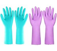 Eygood Latex Free Washing up Gloves, Non-Slip Dishwashing Gloves with Cotton Lining Household Gloves Reusable Cleaning Gloves for Kitchen, Bathroom, Gardening (Blue+Purple, 2 Pairs)